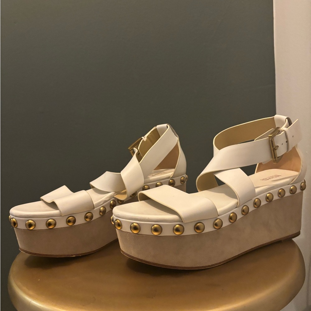 MICHAEL Michael Kors White and Gold Platform Sandals